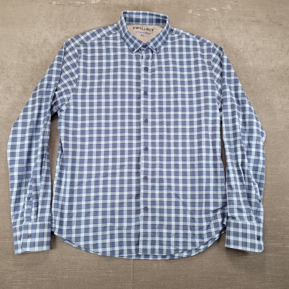 TWILLORY Untuckable Button Down Shirt Plaid Checkered‎ Casual M-L